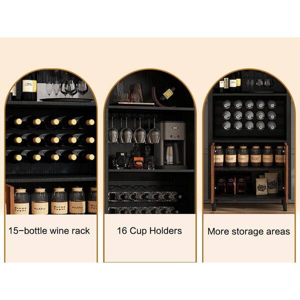 25.59 in W x 16.1 in D x 71 in H Farmhouse Arched Bar Cabinet in