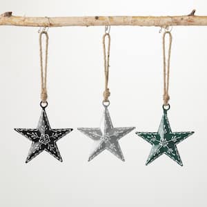4 in. Multicolor Scandi Metal Star Ornaments (Set of 3)
