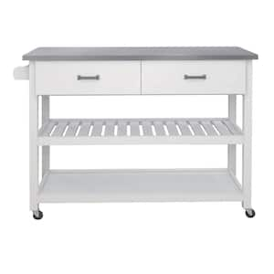 47.24 in. White Wood Kitchen Cart with Adjustable Shelves and 2-Drawers