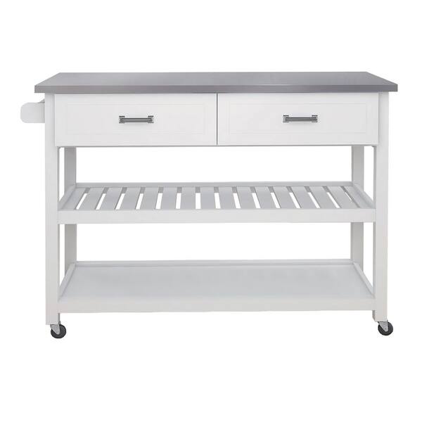 Boosicavelly 47.24 in. White Wood Kitchen Cart with Adjustable Shelves and 2-Drawers