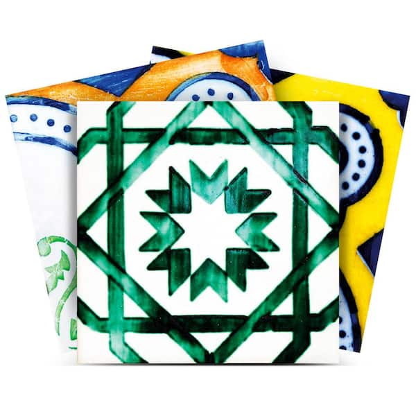 MI ALMA Green, White, Blue, Yellow V2 7 in. x 7 in. Vinyl Peel and Stick Tile (24 Tiles, 8.17 sq. ft./pack)