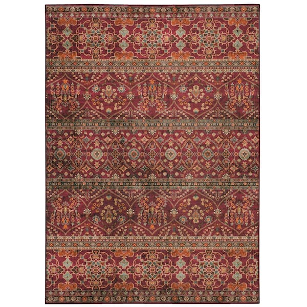 Linon Home Decor Washable Petra Garnet/Ivory 2 ft. x 3 ft. Rectangle Abstract Area Rug