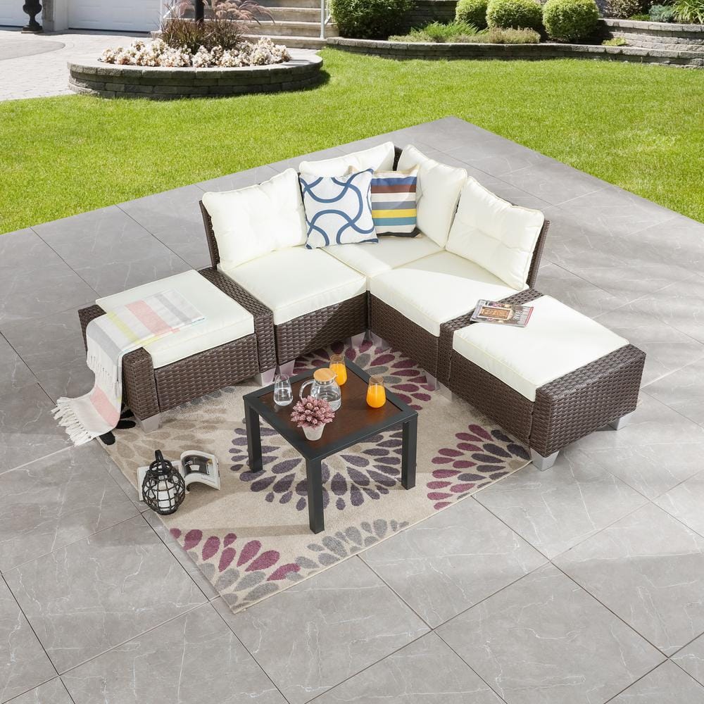 Patio Festival 6Piece Wicker Patio Conversation Set with Beige