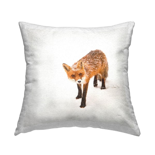 Fox Portrait Snowy Landscape Orange Square Outdoor Throw Pillow