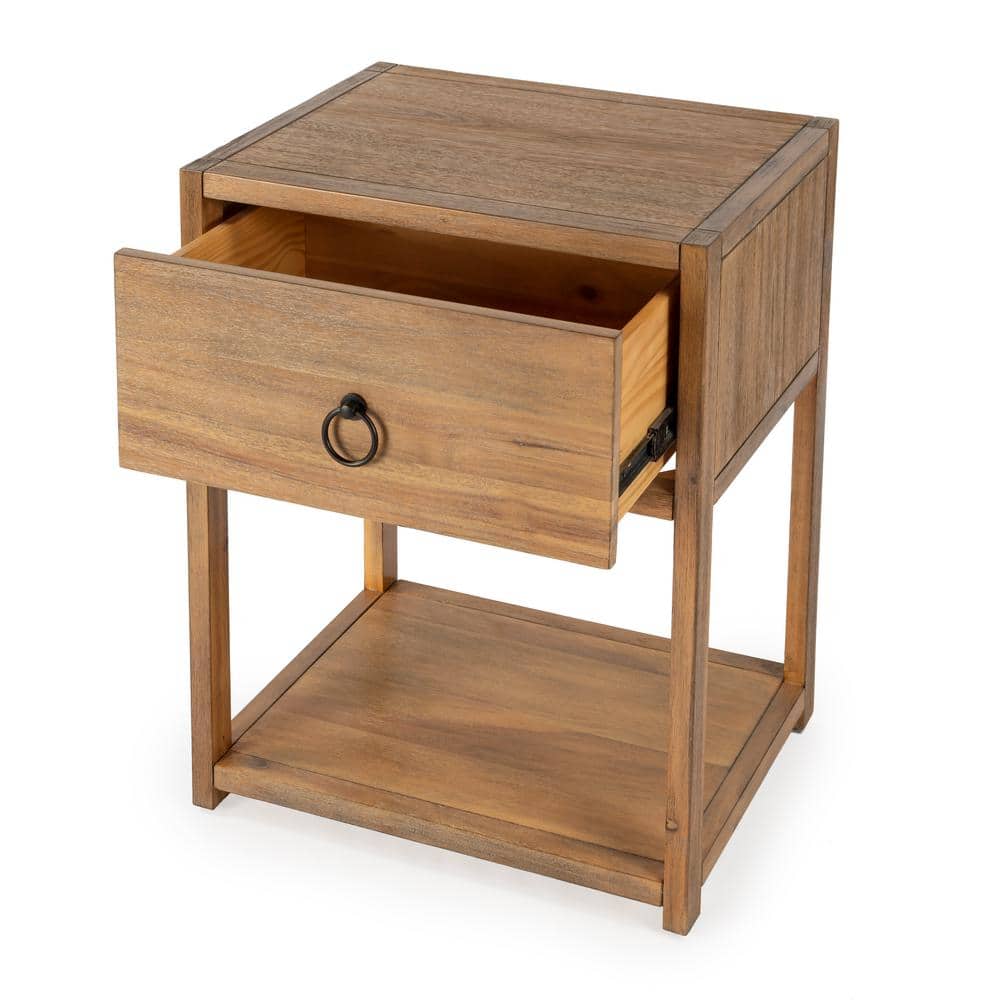 Transitional Modern Natural Wood and Black Metal End Table with Storage
