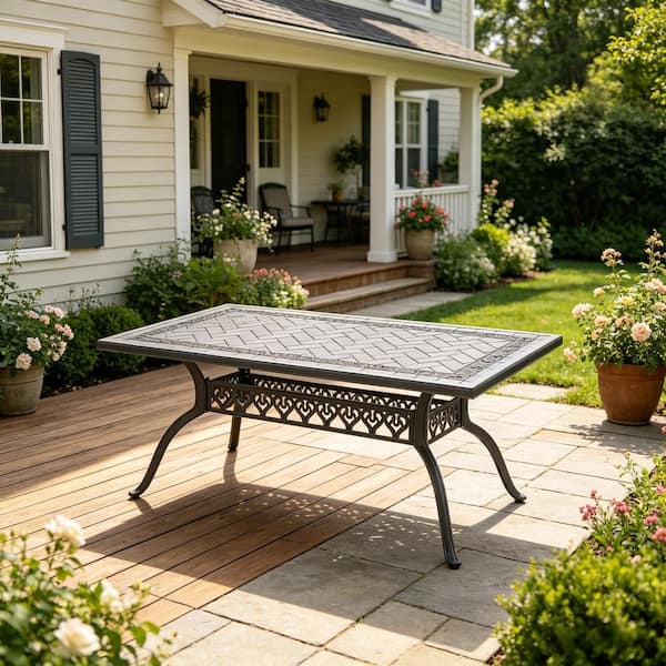 IALTRUISTIC 59 in. L x 35 in. W Metal Outdoor Dining Table for 6
