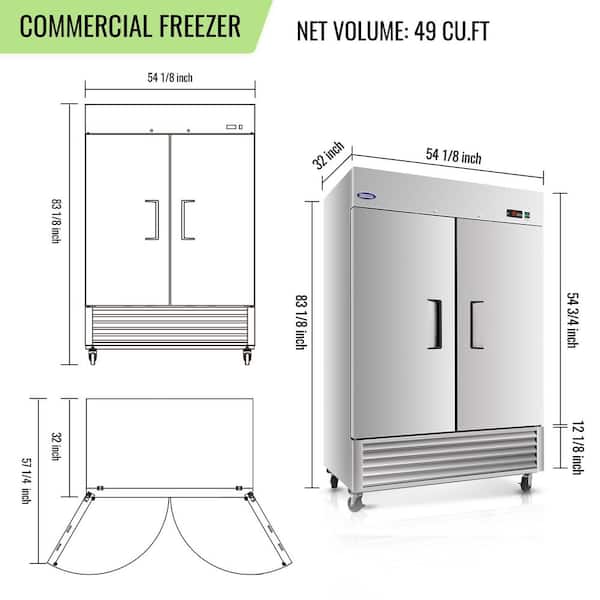 54 in. 49 cu. ft. Commercial Auto / Cycle Defrost Reach-In Upright Freezer in Stainless Steel with 2-Solid Door