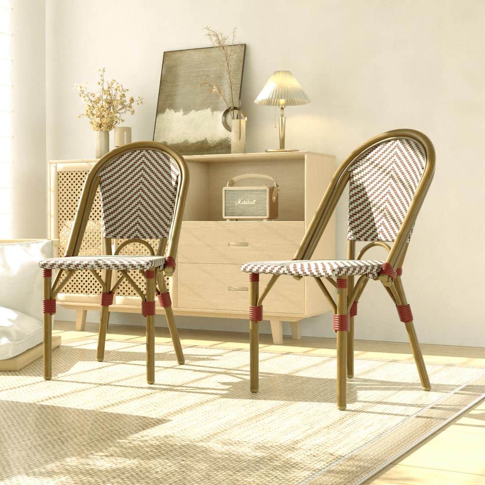 Outdoor French Wicker Aluminum Patio Armless Dining Chair in Red and White (2-Pack) price history on PriceWatchPro