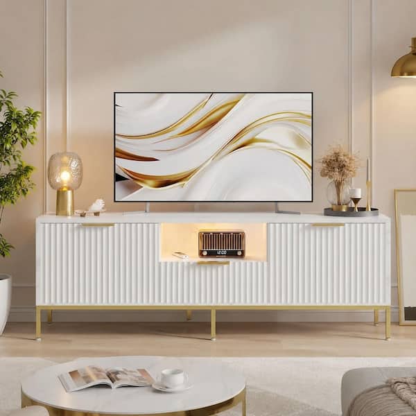55 in. Glossy White TV Stand Fits TV's Up to 60 in. LED Entertainment Center with Drawer and Cabinet