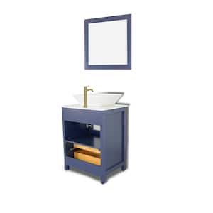 Ravenna 24 in. W Single Basin Bathroom Vanity in Blue with White Top in Engineered Marble Top and Mirror