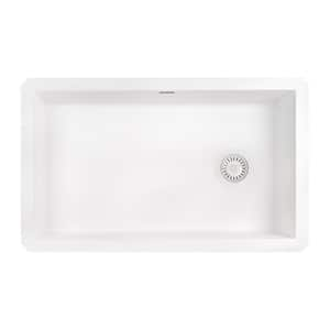 32 in. Single Bowl Undermount Granite Composite Kitchen Sink in Arctic White