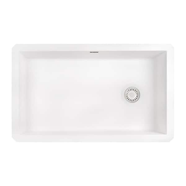 Epigranite 32 in. Undermount Single Bowl Arctic White Granite Composite Kitchen Sink