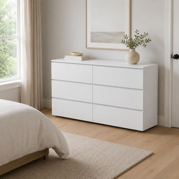 FUFU&GAGA 6-Drawers White Wood Chest of Drawer Accent Storage