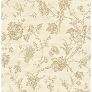 60.75 sq. ft. Oat Stoney Brook Floral Paper Unpasted Wallpaper Roll