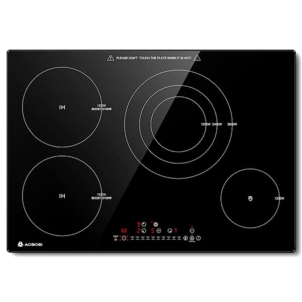 30 in. 4-Elements Ceramic Induction Cooktop in Black with 2-Induction and 2-Electric Elements