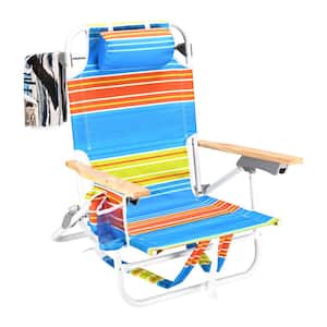 Blue and Yellow Stripes Aluminum Folding Beach Chair with Backpack Lightweight for Adults 1-Pack