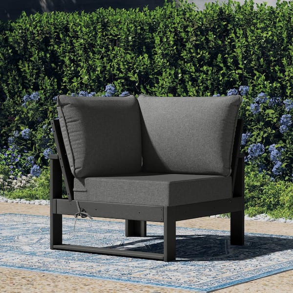 Endless Outdoor Patio Deep Seating Corner Chair with Gray Plastic Frame and Gray Side Tie Cushions