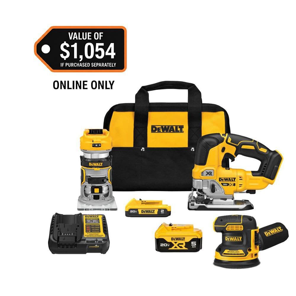 DEWALT 20-Volt Maximum Lithium-Ion Cordless 3-Tool Combo Kit with 2.0 Ah Battery, 5.0 Ah Battery, Charger and Bag DCK307D1P1
