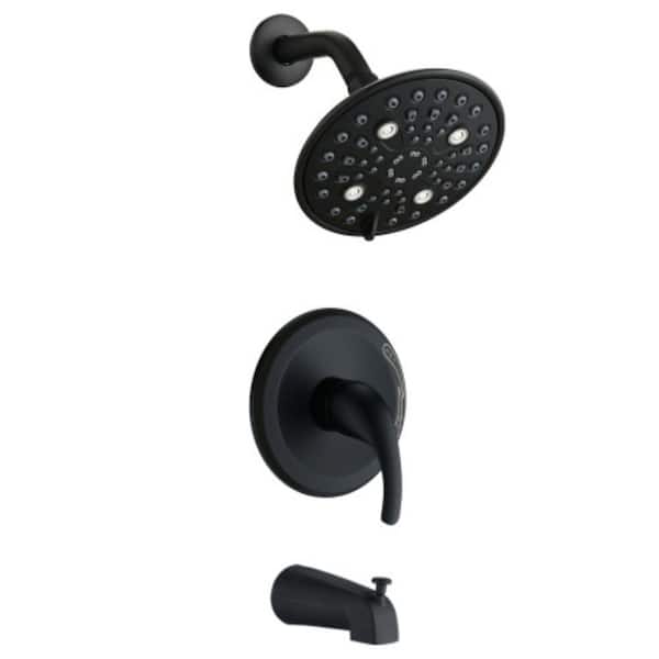 Lukvuzo Single Handle 5-Spray Shower Faucet 2.5 GPM with Pressure Balance and Tub Spout Valve Included in Matte Black