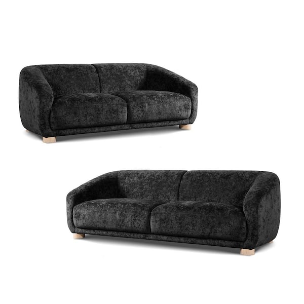 Furniture of America Waxley 2-Piece Black Chenille Sofa and Loveseat Living Room Set