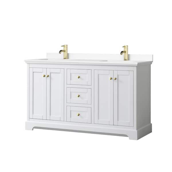 Wyndham Collection Avery 60 in. W x 22 in. D x 35 in. H Double Sink Bath Vanity in White with White Cultured Marble Top