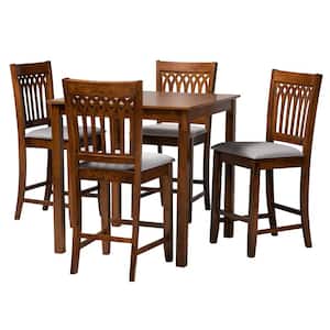 Genesis 5-Piece Wood Top Grey and Walnut Brown Bar Table Set