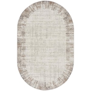 Elation Ivory Grey 5 ft. x 8 ft. All-over design Contemporary Oval Area Rug