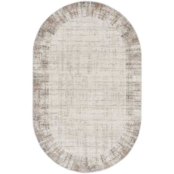 Nourison Elation Ivory Grey 5 ft. x 8 ft. All-over design Contemporary Oval Area Rug