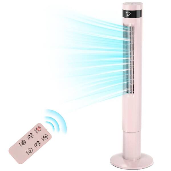 COWSAR 43.31 in. 3-Speed 11.81 in W Tower Fan in Pink 85° bOscillating Fan with Digital Display Timer and Remote Control