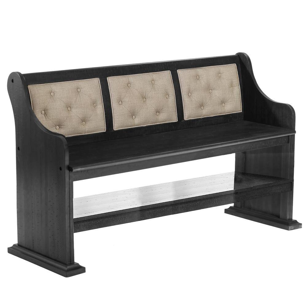Beige Linen Upholstered High Back Counter Height Dining Bench