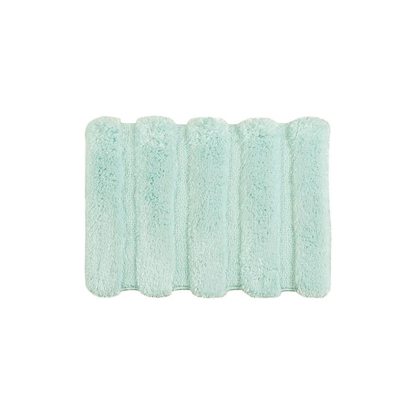 Jeedeson 17 in. W x 24 in. L Seafoam Bath Rug with High-Low Stripe Design