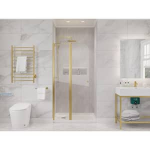 Romance 34 in. W x 72 in. H Frameless Hinged Shower Door in Brushed Gold