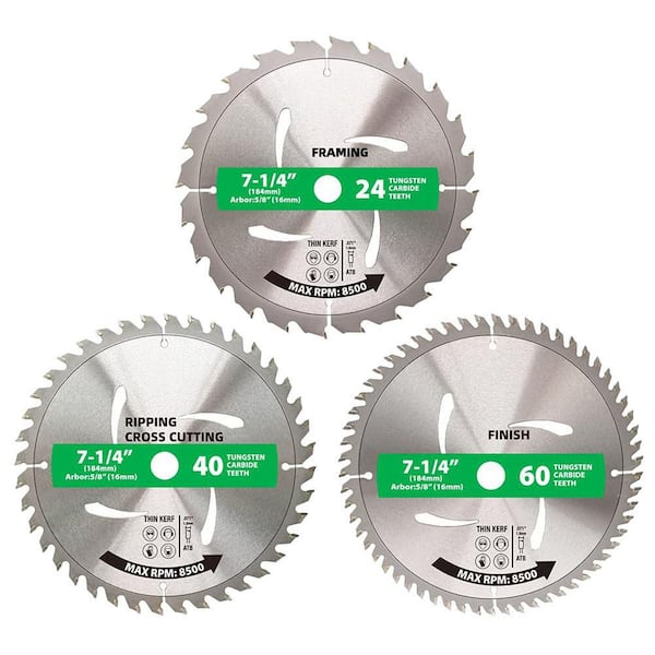 Unbranded 7-1/4 in. TCT Alloy Steel Circular Saw Blades with ATB Design for Wood Cutting (3-Pack)
