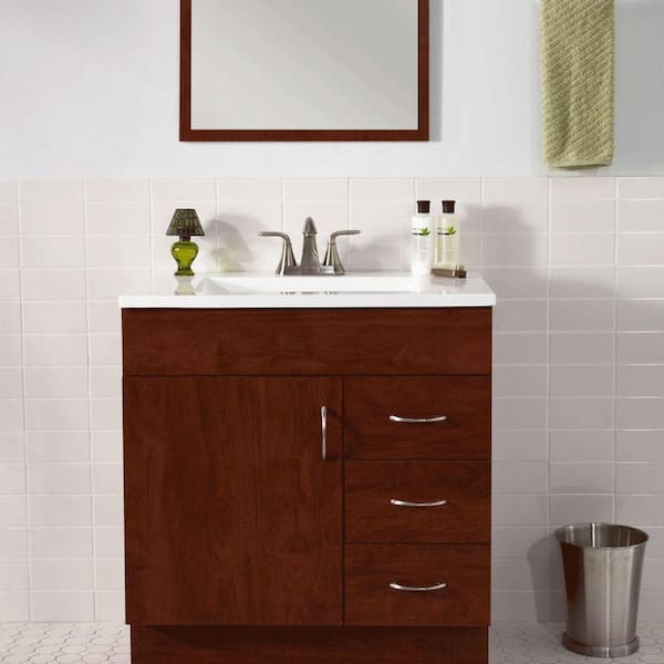 St. Paul Vanguard 36 in. W x  in. D x  in. H Single Sink Bath Vanity in Hazelnut Glaze with White Cultured Marble Top and Mirror