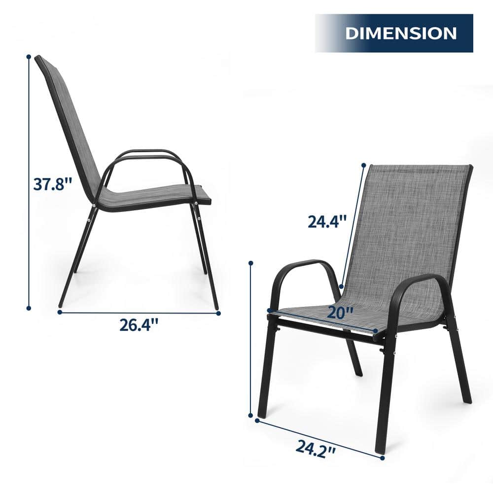 Gray Stackable Steel Frame Outdoor Dining Armchairs, Set of 4