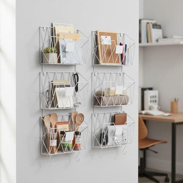 12.6 in. W x 8.5 in. H White Metal Hanging Wall File Organizer