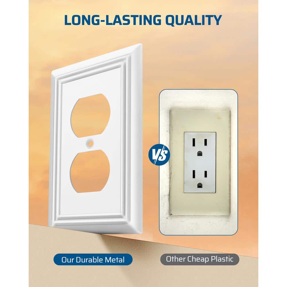 White Beaded Metal 1-Gang Duplex Outlet Cover Plate, 4-Pack