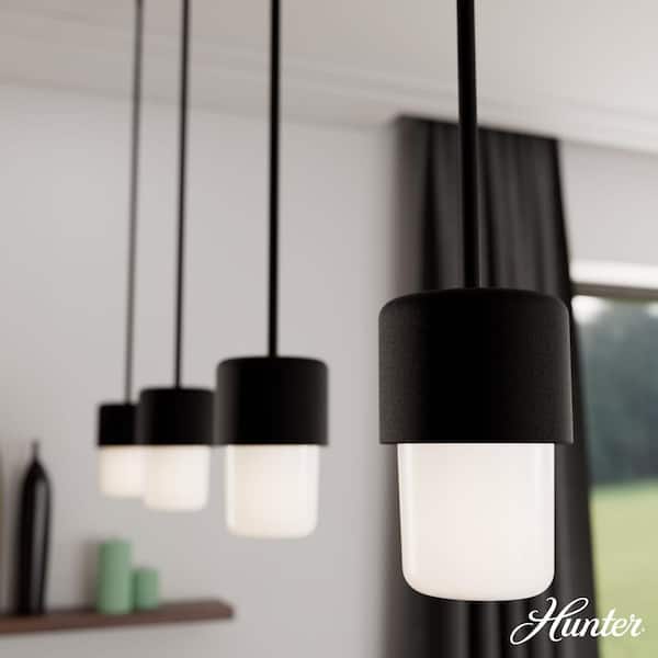Hunter Station 1-Light Natural Iron Island Mini Pendant Light with Cased White Glass Shade