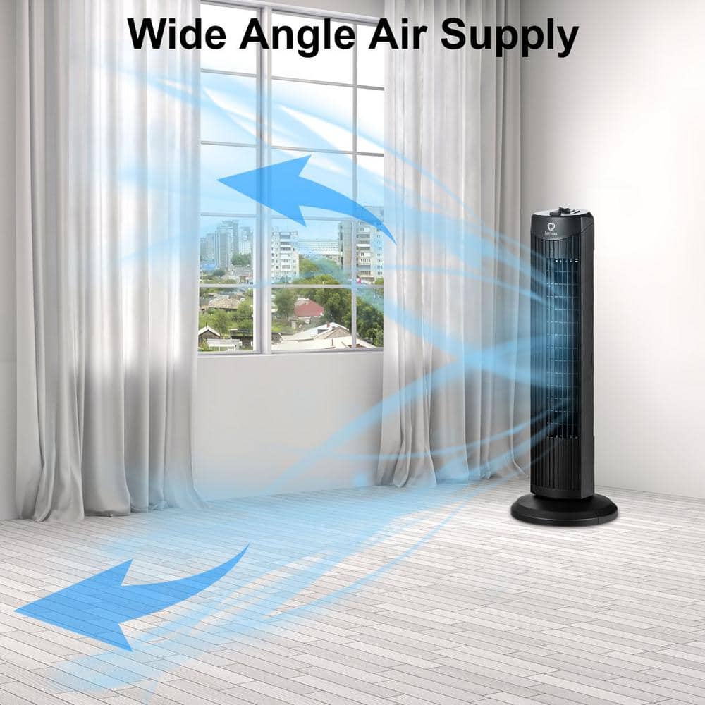 Black 28" Oscillating Bladeless Tower Fan with Three Speeds