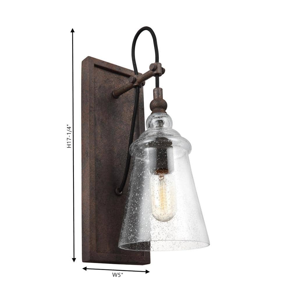 Dark Weathered Iron Dimmable Industrial Wall Sconce with Clear Seeded Glass Shade