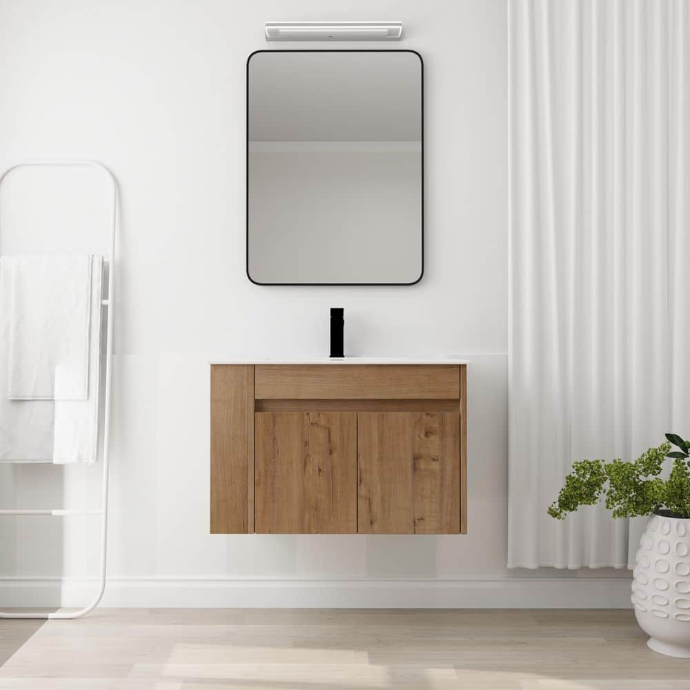 30 in. W x 18 in. D x 20 in. H Floating Bathroom Vanity in Imitative Oak with White Ceramic Top price history on PriceWatchPro