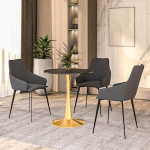 Round Dining Table 27 in. MDF Wood Tabletop with Gold Steel Pedestal Seats 4 Bristol Series in Black