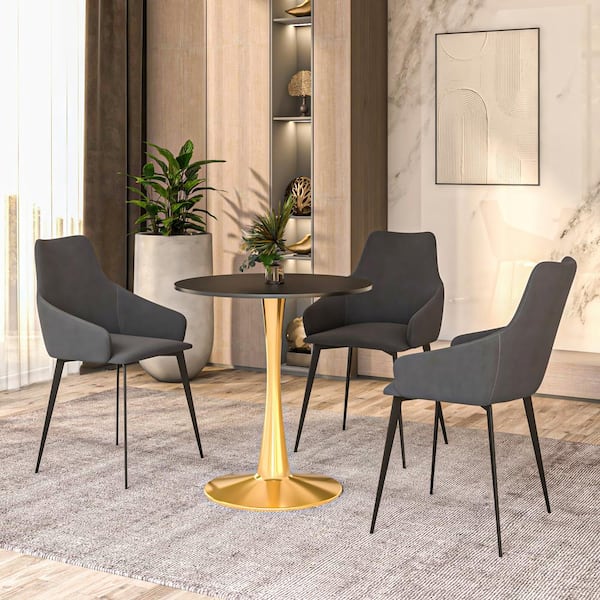 Leisuremod Round Dining Table 27 in. MDF Wood Tabletop with Gold Steel Pedestal Seats 4 Bristol Series in Black