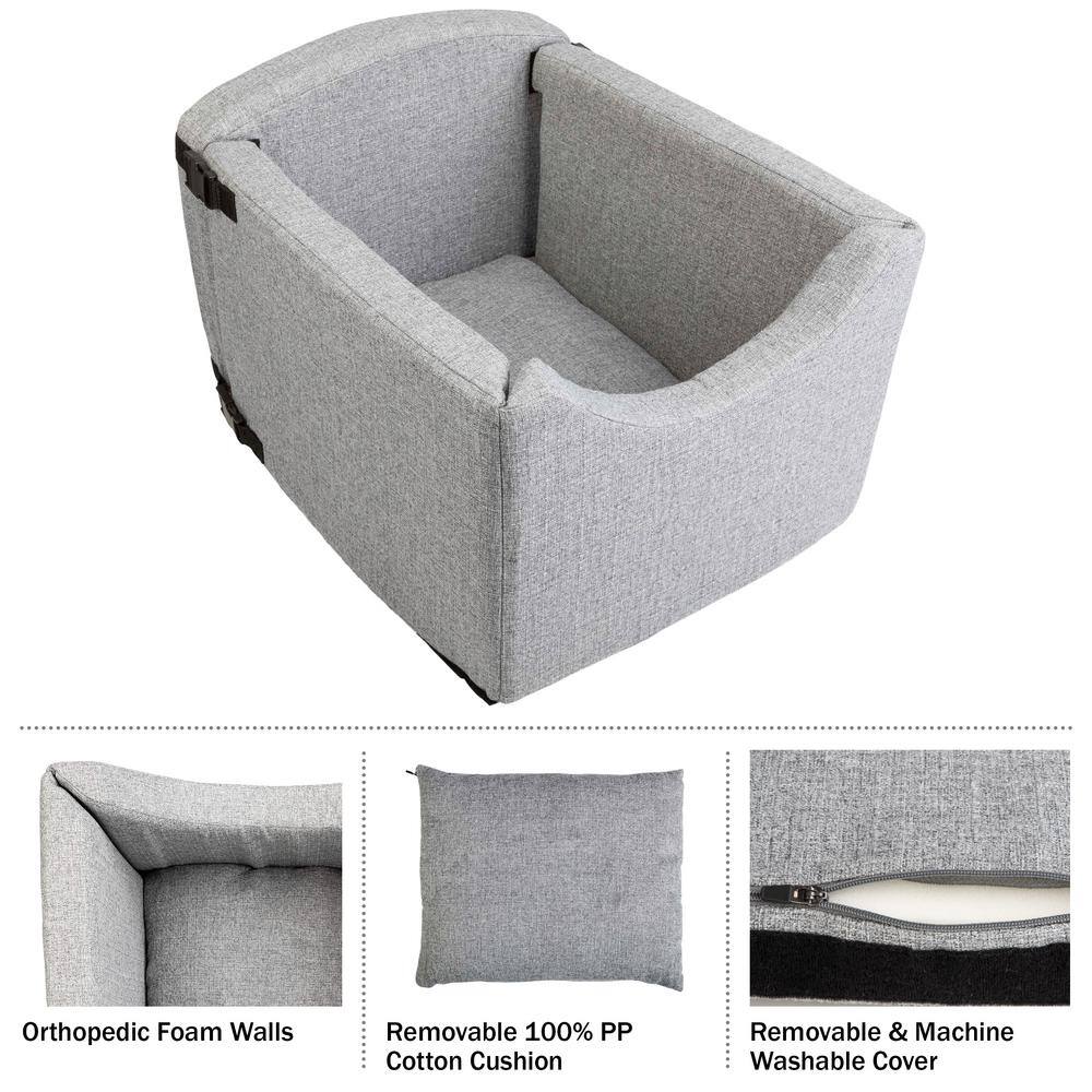 Gray Soft Sided Pet Car Seat with Safety Tether