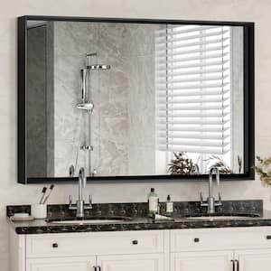 48 in. x 30 in. Retangular Framed Wall Bathroom Vanity Mirror Decor Mirror in Glossy Black