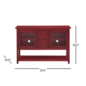 52 in. Transitional Wood and Glass Buffet - Antique Red