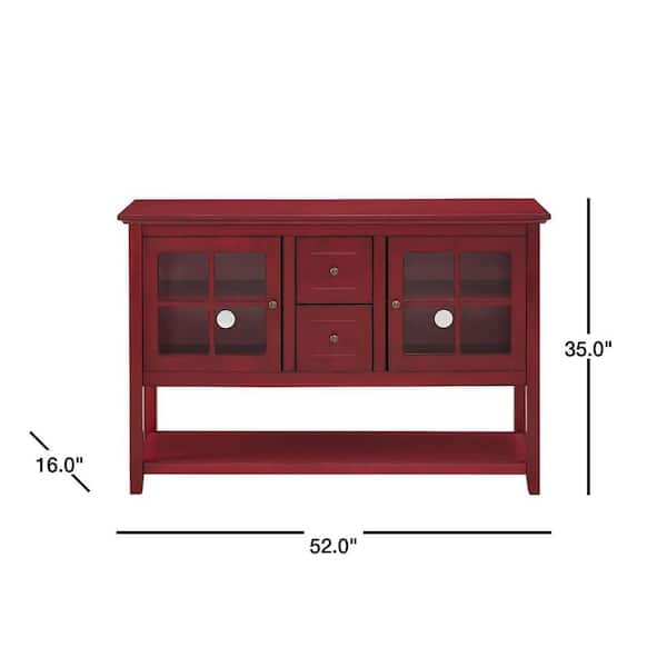 52 in. Transitional Wood and Glass Buffet - Antique Red