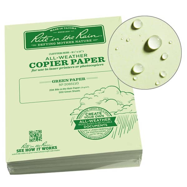 Rite in the Rain All-Weather 8-1/2 in. x 11 in. 20 lbs. Bulk Copier Paper,  Green (500-Sheet Pack) 208511G - The Home Depot
