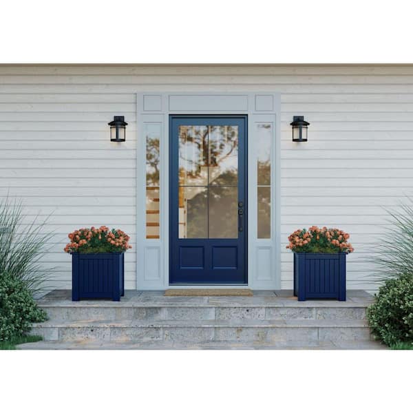 Wish LED Collection 1-Light Textured Black Etched White Linen Glass Craftsman Outdoor Medium Wall Lantern Light