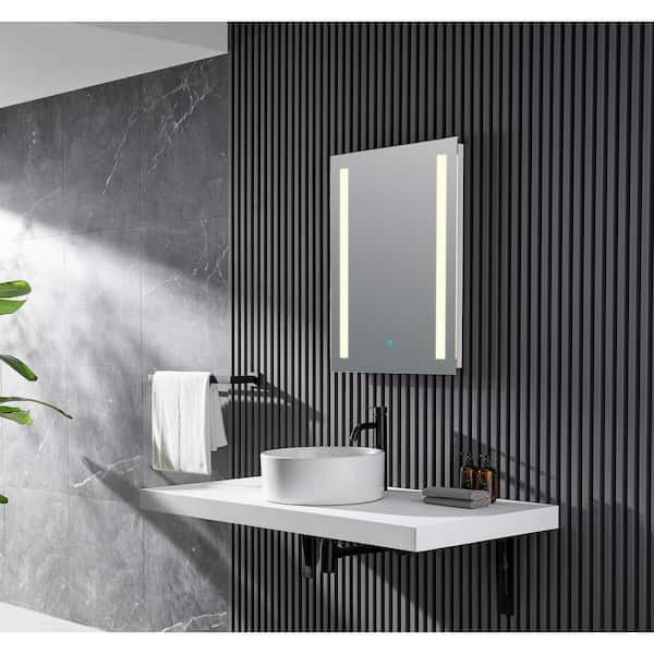Mantra 24 in. W x 30 in. H Frameless Rectangular LED Bathroom Mirror with Defogger in Silver